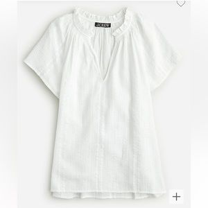 NWT — Flutter-sleeve V-neck top in cotton dobby XS White